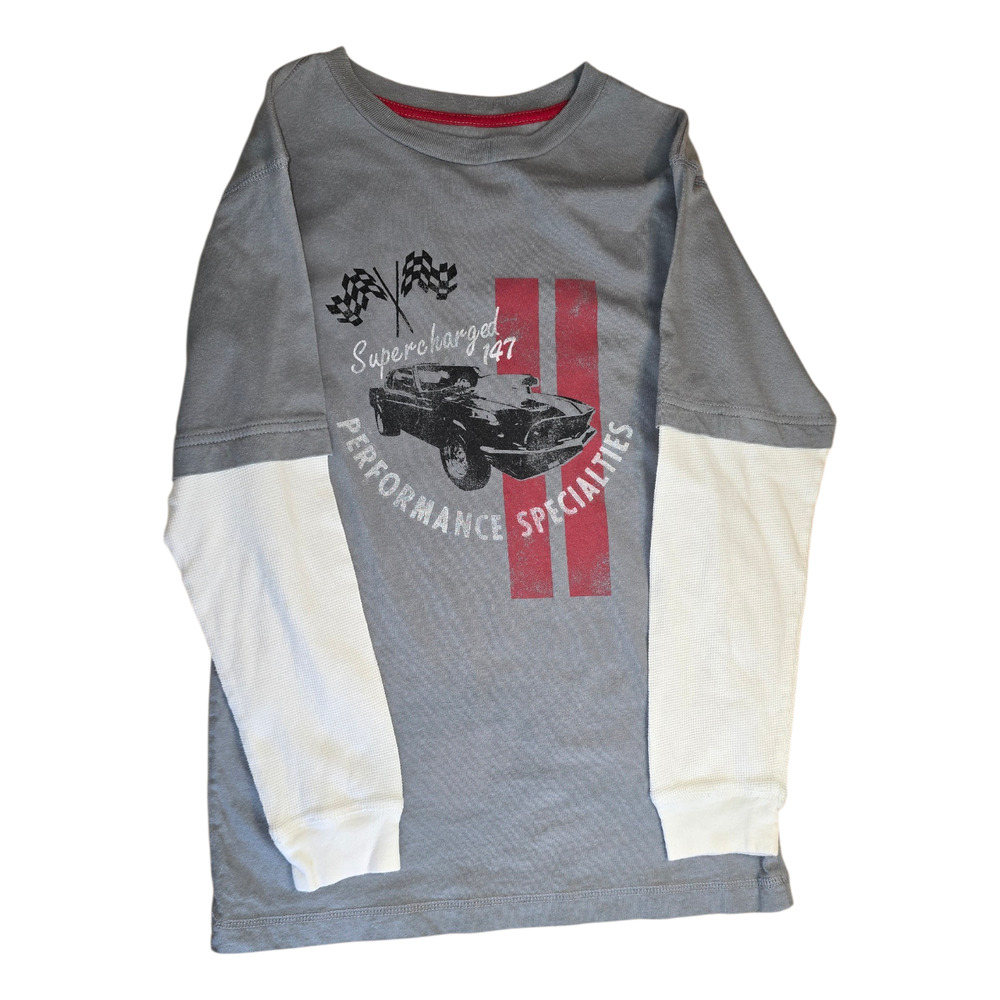 Y2k Style Waffle Knit Long Sleeve Gray and Red Boys Old Navy Size L